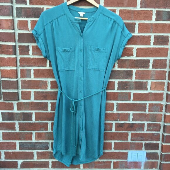 Fossil Shirt Dress Womens Medium Teal Green Belted - Picture 1 of 9